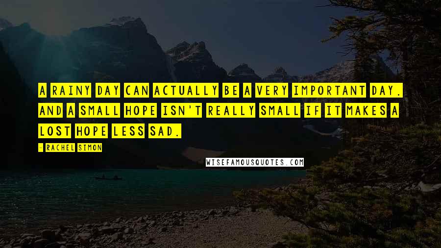 Rachel Simon Quotes: A rainy day can actually be a very important day. And a small hope isn't really small if it makes a lost hope less sad.