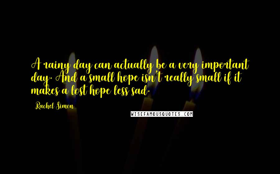 Rachel Simon Quotes: A rainy day can actually be a very important day. And a small hope isn't really small if it makes a lost hope less sad.