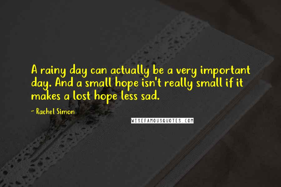 Rachel Simon Quotes: A rainy day can actually be a very important day. And a small hope isn't really small if it makes a lost hope less sad.