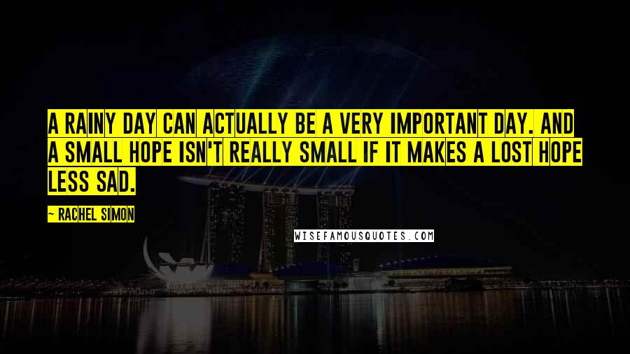 Rachel Simon Quotes: A rainy day can actually be a very important day. And a small hope isn't really small if it makes a lost hope less sad.