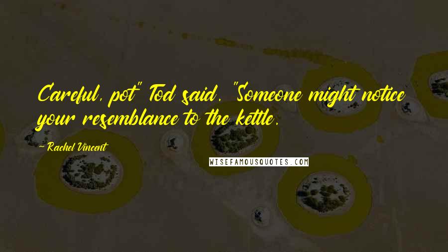 Rachel Vincent Quotes: Careful, pot" Tod said. "Someone might notice your resemblance to the kettle.