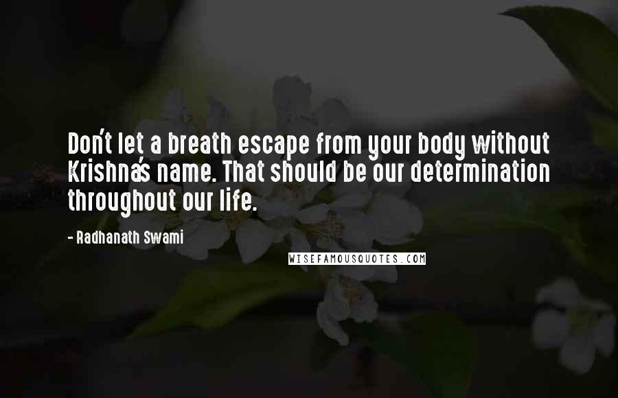 Radhanath Swami Quotes: Don't let a breath escape from your body without Krishna's name. That should be our determination throughout our life.