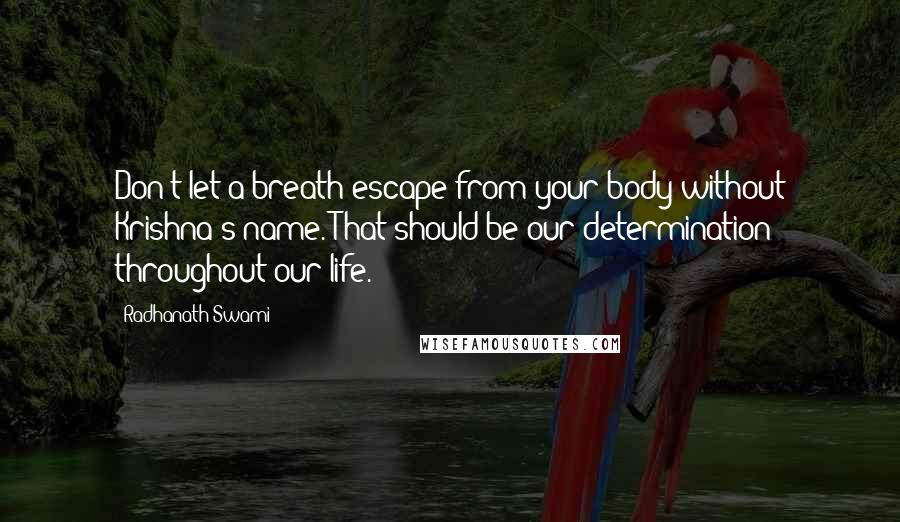 Radhanath Swami Quotes: Don't let a breath escape from your body without Krishna's name. That should be our determination throughout our life.
