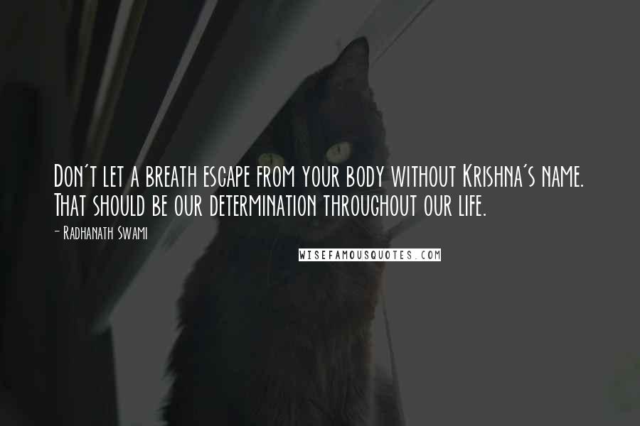 Radhanath Swami Quotes: Don't let a breath escape from your body without Krishna's name. That should be our determination throughout our life.