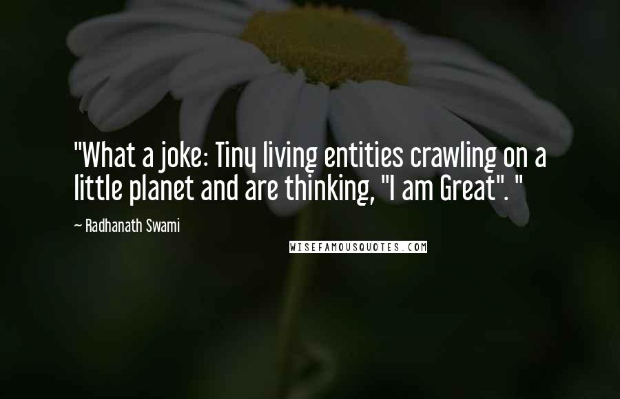 Radhanath Swami Quotes: "What a joke: Tiny living entities crawling on a little planet and are thinking, "I am Great". "