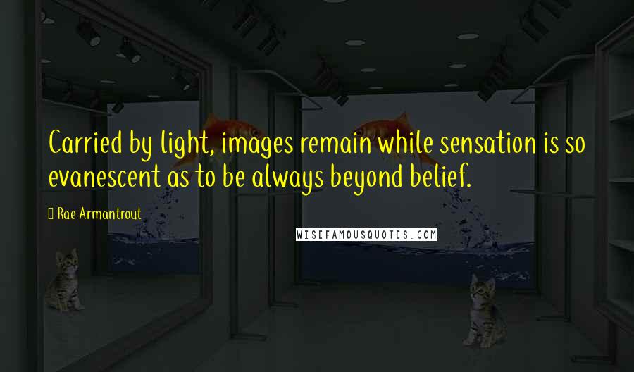 Rae Armantrout Quotes: Carried by light, images remain while sensation is so evanescent as to be always beyond belief.