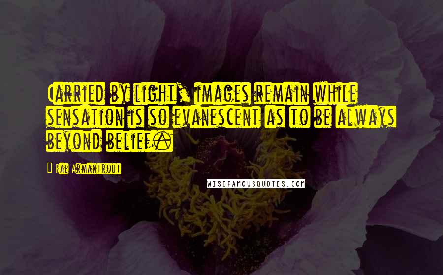 Rae Armantrout Quotes: Carried by light, images remain while sensation is so evanescent as to be always beyond belief.