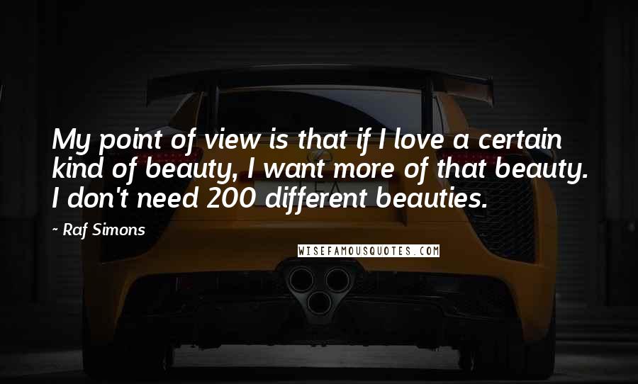 Raf Simons Quotes: My point of view is that if I love a certain kind of beauty, I want more of that beauty. I don't need 200 different beauties.