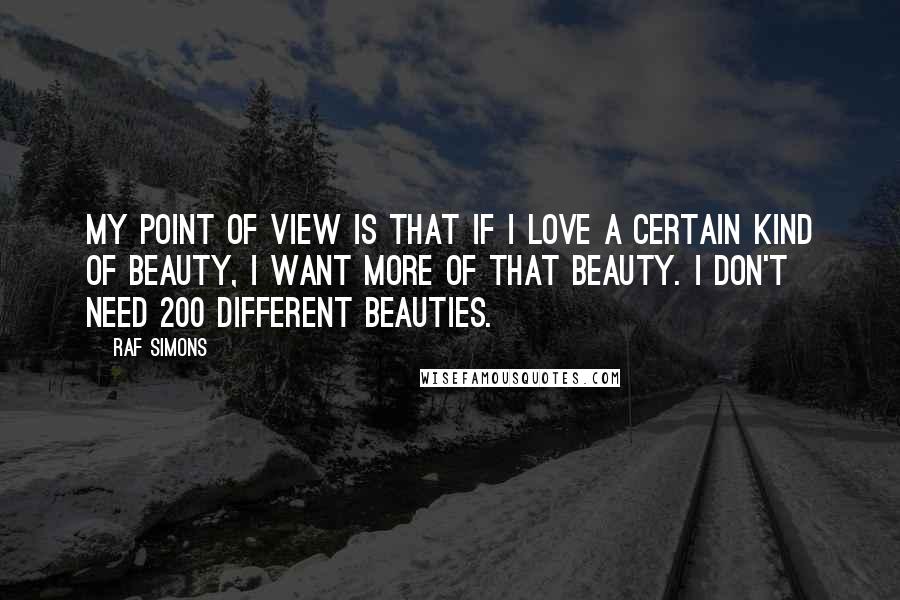 Raf Simons Quotes: My point of view is that if I love a certain kind of beauty, I want more of that beauty. I don't need 200 different beauties.