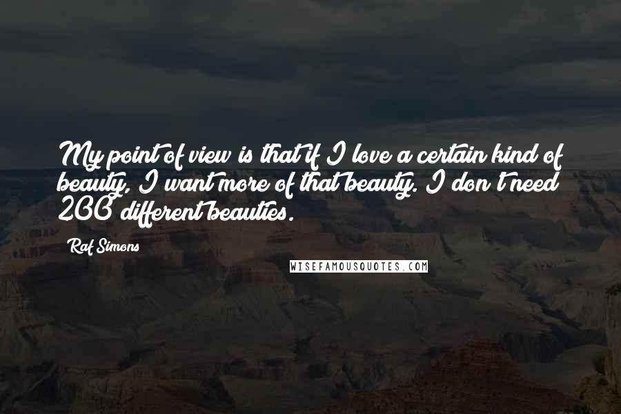 Raf Simons Quotes: My point of view is that if I love a certain kind of beauty, I want more of that beauty. I don't need 200 different beauties.