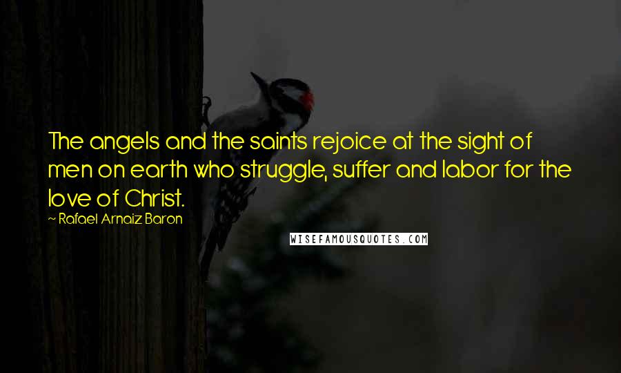 Rafael Arnaiz Baron Quotes: The angels and the saints rejoice at the sight of men on earth who struggle, suffer and labor for the love of Christ.