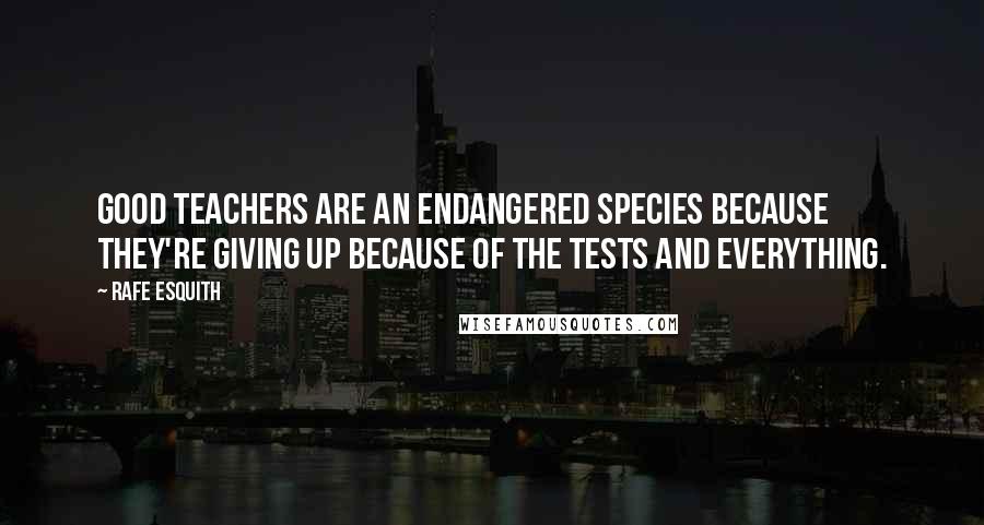 Rafe Esquith Quotes: Good teachers are an endangered species because they're giving up because of the tests and everything.