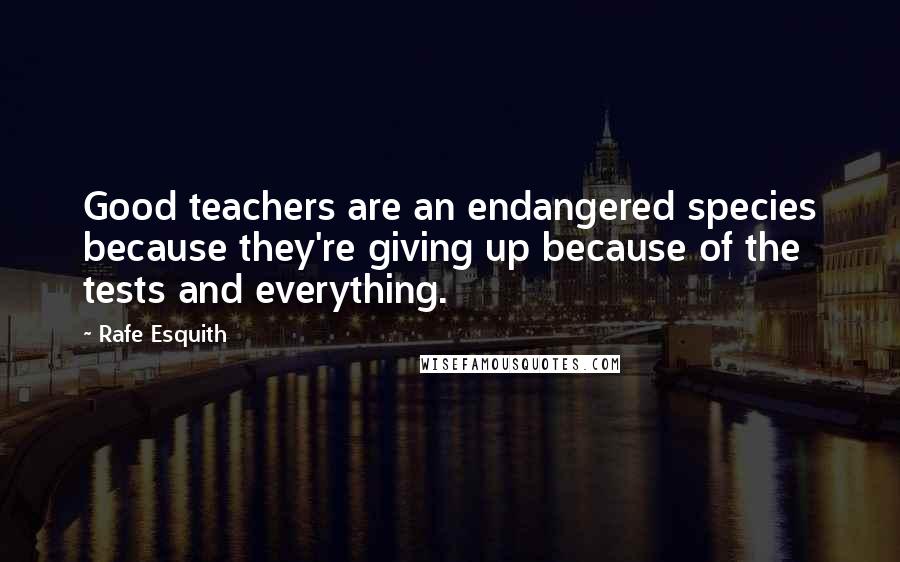 Rafe Esquith Quotes: Good teachers are an endangered species because they're giving up because of the tests and everything.