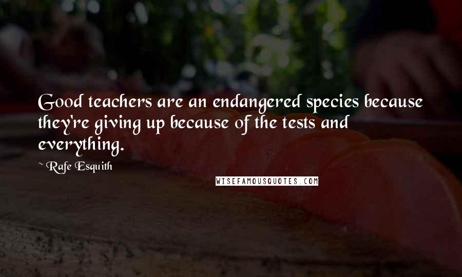 Rafe Esquith Quotes: Good teachers are an endangered species because they're giving up because of the tests and everything.