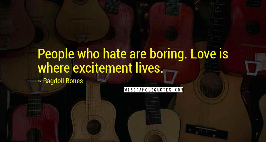 Ragdoll Bones Quotes: People who hate are boring. Love is where excitement lives.