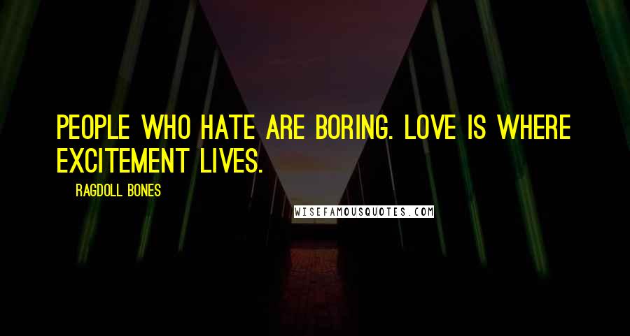 Ragdoll Bones Quotes: People who hate are boring. Love is where excitement lives.
