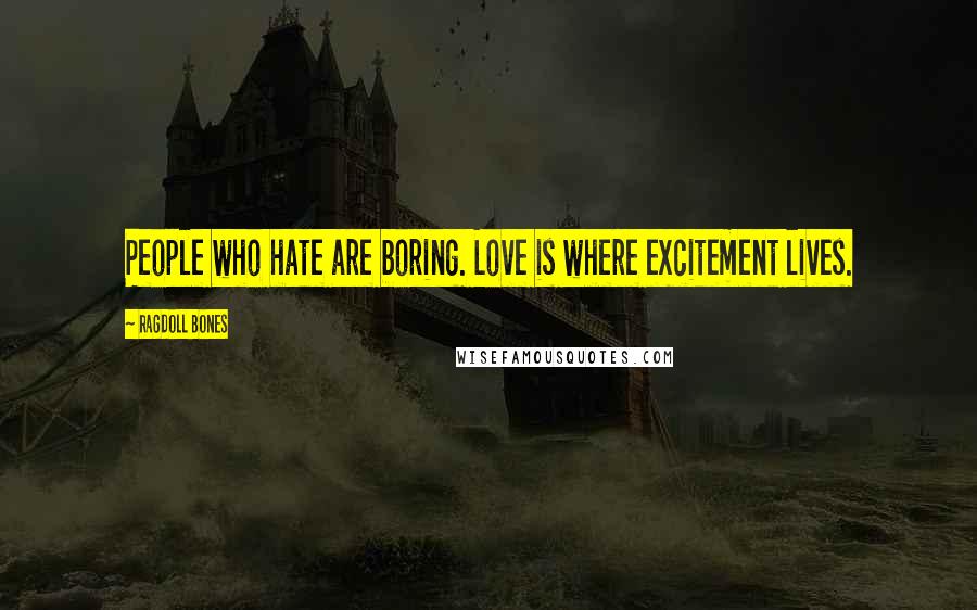 Ragdoll Bones Quotes: People who hate are boring. Love is where excitement lives.