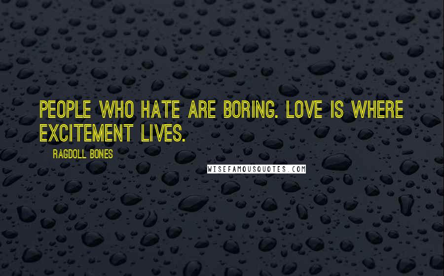 Ragdoll Bones Quotes: People who hate are boring. Love is where excitement lives.
