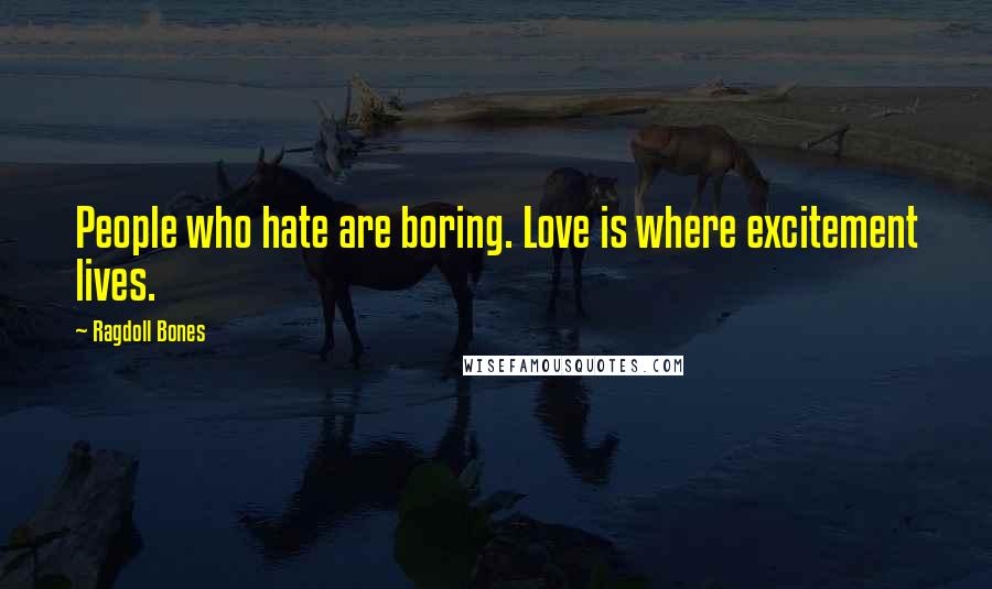 Ragdoll Bones Quotes: People who hate are boring. Love is where excitement lives.