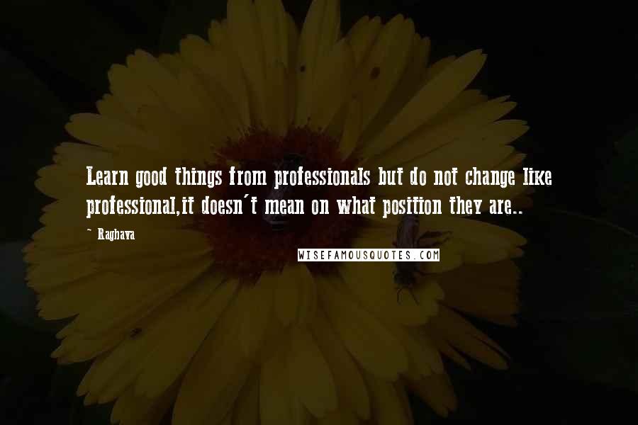 Raghava Quotes: Learn good things from professionals but do not change like professional,it doesn't mean on what position they are..