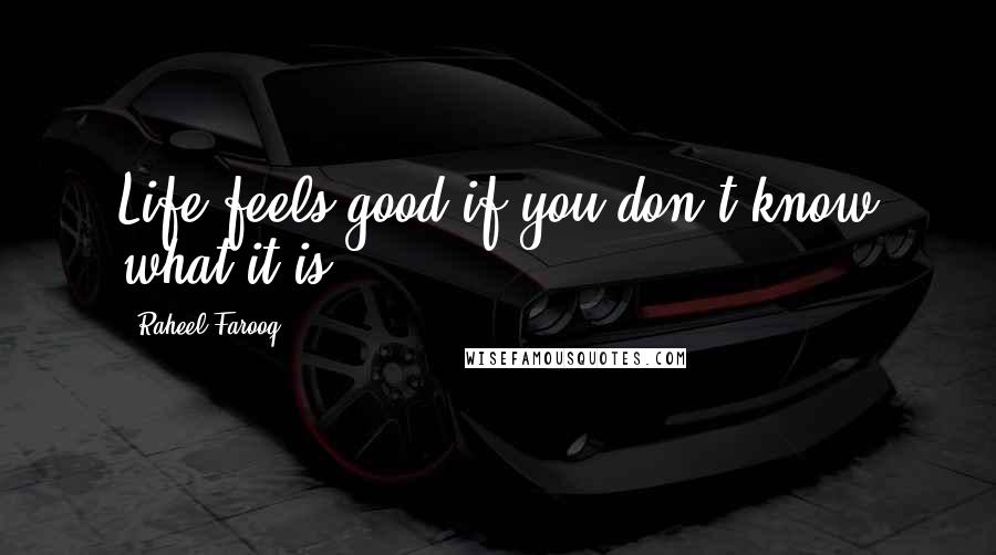 Raheel Farooq Quotes: Life feels good if you don't know what it is.