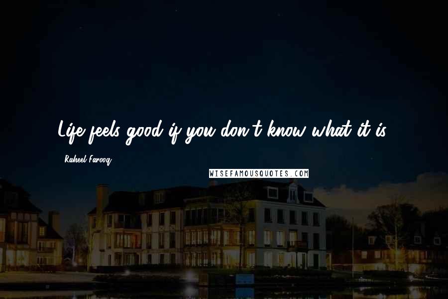 Raheel Farooq Quotes: Life feels good if you don't know what it is.