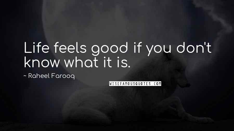 Raheel Farooq Quotes: Life feels good if you don't know what it is.