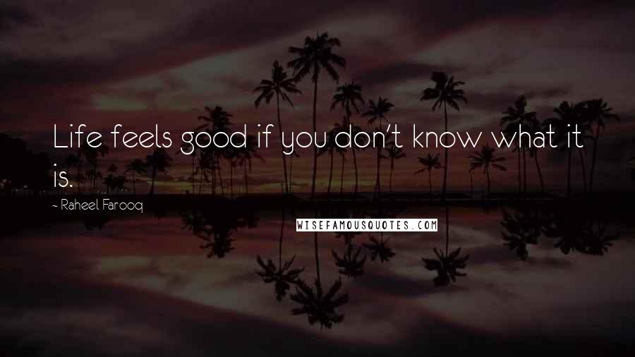 Raheel Farooq Quotes: Life feels good if you don't know what it is.