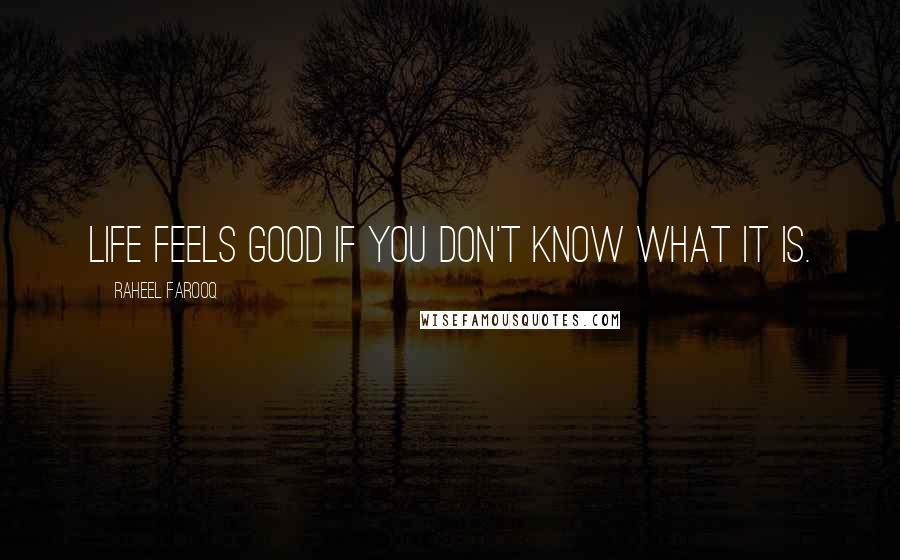 Raheel Farooq Quotes: Life feels good if you don't know what it is.