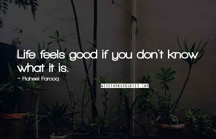 Raheel Farooq Quotes: Life feels good if you don't know what it is.