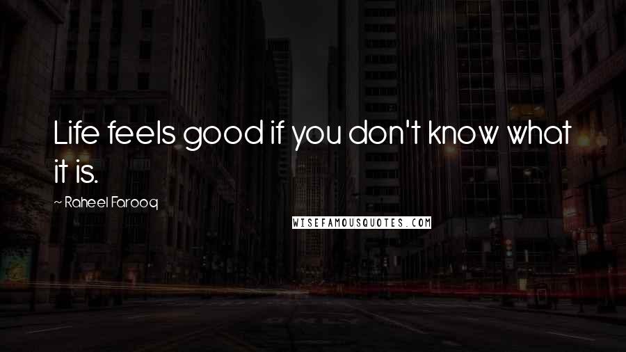 Raheel Farooq Quotes: Life feels good if you don't know what it is.