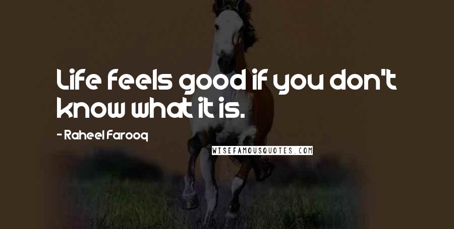 Raheel Farooq Quotes: Life feels good if you don't know what it is.