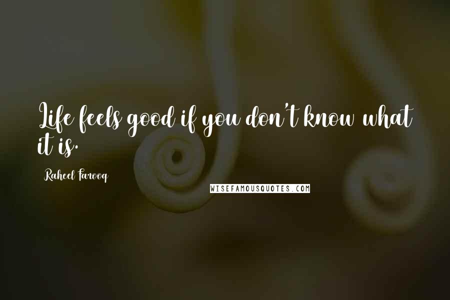 Raheel Farooq Quotes: Life feels good if you don't know what it is.