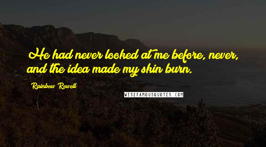 Rainbow Rowell Quotes: He had never looked at me before, never, and the idea made my skin burn.