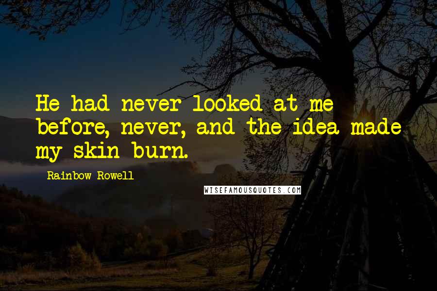 Rainbow Rowell Quotes: He had never looked at me before, never, and the idea made my skin burn.