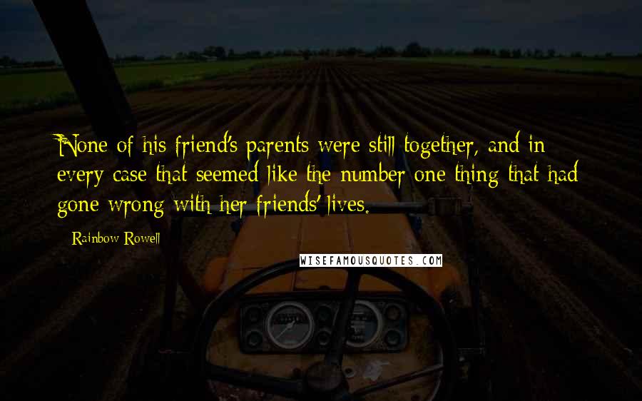 Rainbow Rowell Quotes: None of his friend's parents were still together, and in every case that seemed like the number one thing that had gone wrong with her friends' lives.