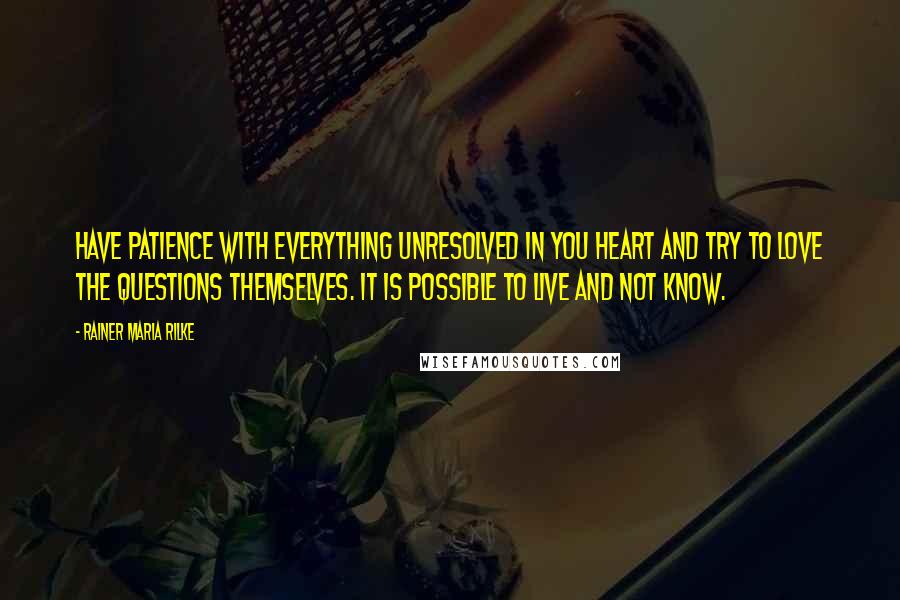 Rainer Maria Rilke Quotes: Have patience with everything unresolved in you heart and try to love the questions themselves. It is possible to live and not know.