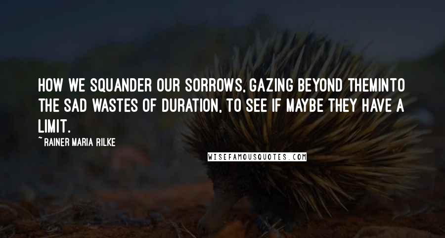 Rainer Maria Rilke Quotes: How we squander our sorrows, gazing beyond theminto the sad wastes of duration, to see if maybe they have a limit.