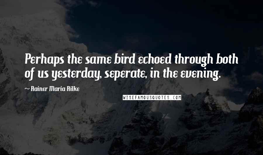 Rainer Maria Rilke Quotes: Perhaps the same bird echoed through both of us yesterday, seperate, in the evening.