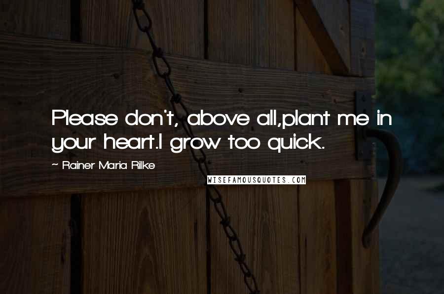 Rainer Maria Rilke Quotes: Please don't, above all,plant me in your heart.I grow too quick.