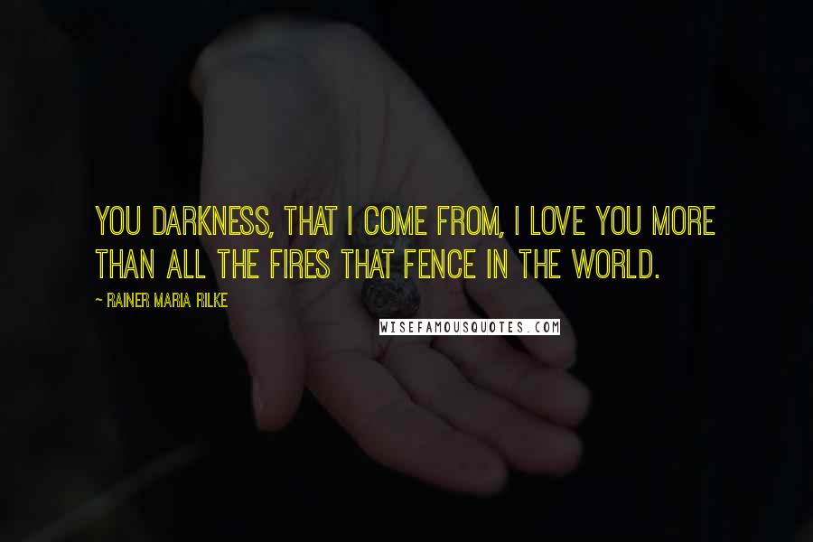 Rainer Maria Rilke Quotes: You darkness, that I come from, I love you more than all the fires that fence in the world.