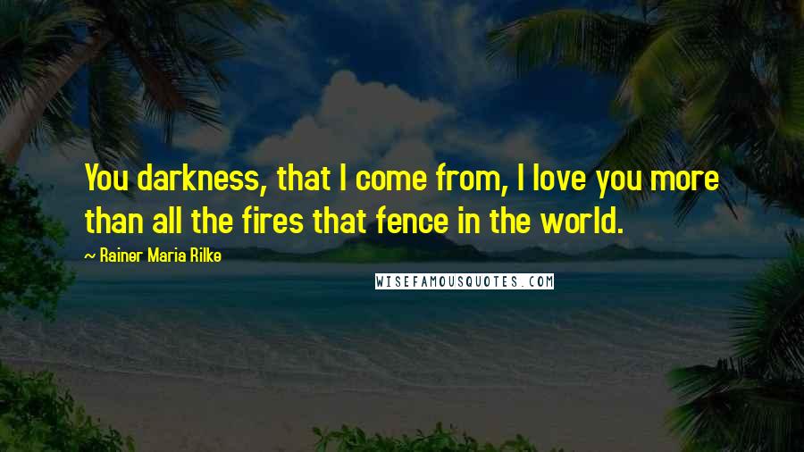 Rainer Maria Rilke Quotes: You darkness, that I come from, I love you more than all the fires that fence in the world.