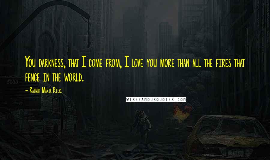 Rainer Maria Rilke Quotes: You darkness, that I come from, I love you more than all the fires that fence in the world.