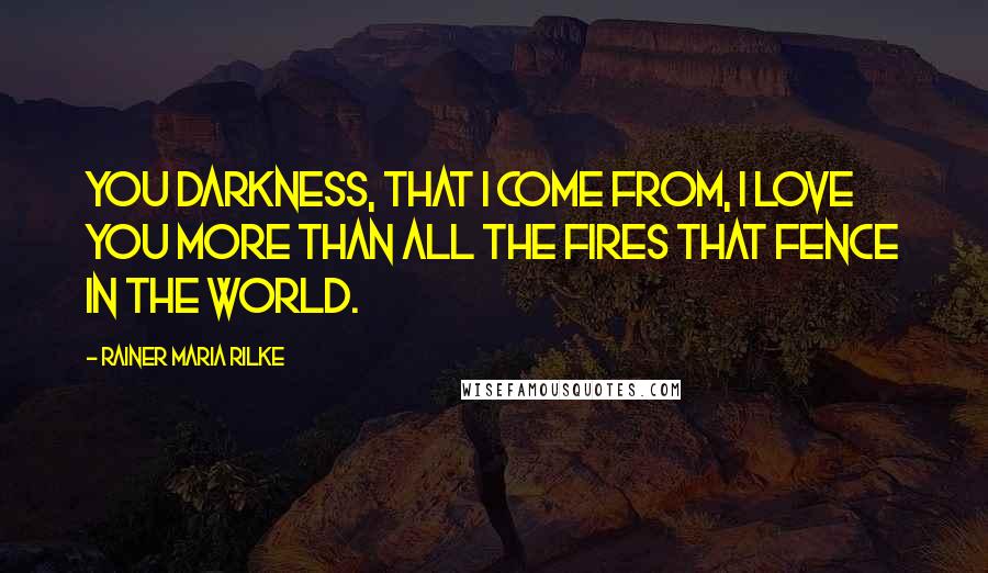 Rainer Maria Rilke Quotes: You darkness, that I come from, I love you more than all the fires that fence in the world.