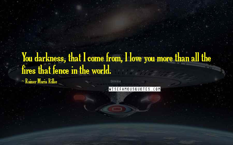 Rainer Maria Rilke Quotes: You darkness, that I come from, I love you more than all the fires that fence in the world.