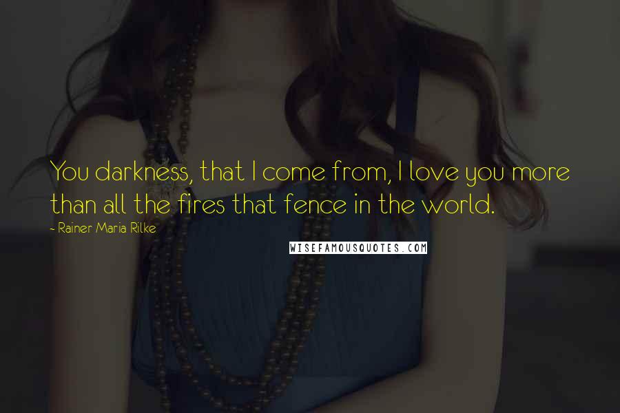 Rainer Maria Rilke Quotes: You darkness, that I come from, I love you more than all the fires that fence in the world.