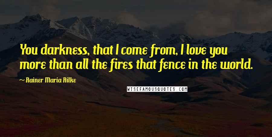 Rainer Maria Rilke Quotes: You darkness, that I come from, I love you more than all the fires that fence in the world.