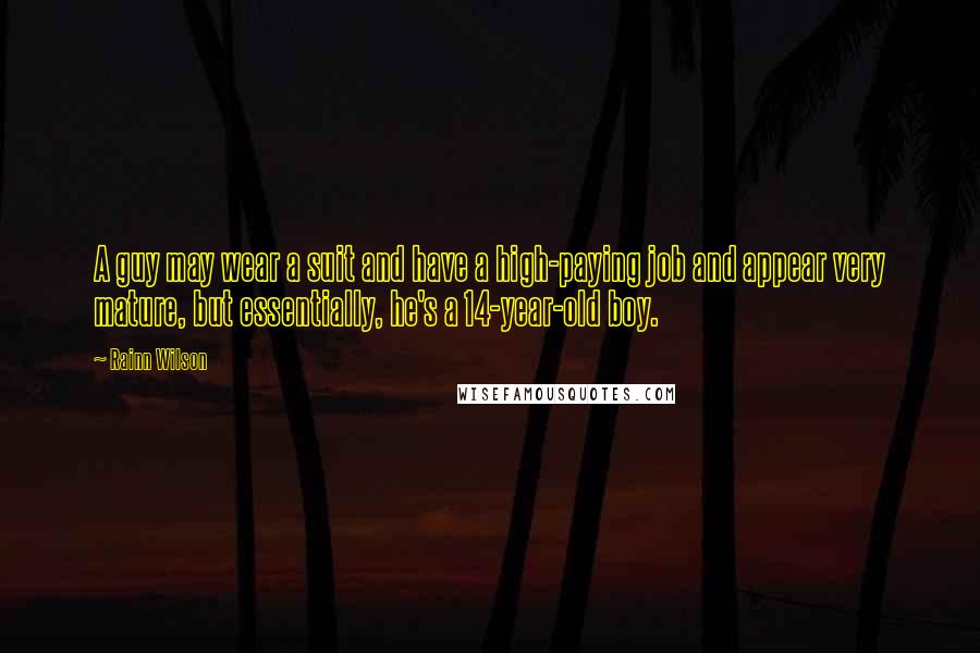 Rainn Wilson Quotes: A guy may wear a suit and have a high-paying job and appear very mature, but essentially, he's a 14-year-old boy.