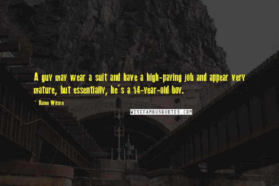 Rainn Wilson Quotes: A guy may wear a suit and have a high-paying job and appear very mature, but essentially, he's a 14-year-old boy.