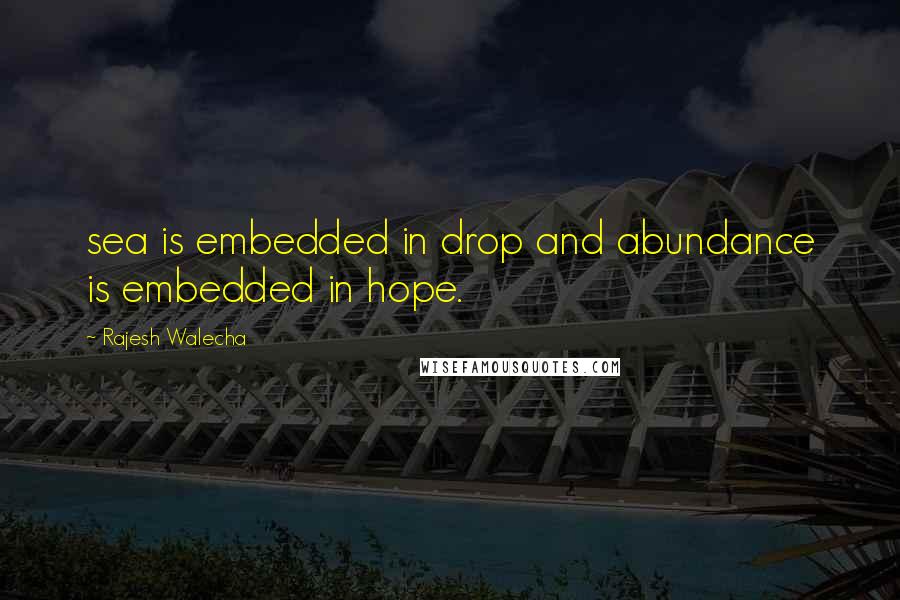 Rajesh Walecha Quotes: sea is embedded in drop and abundance is embedded in hope.